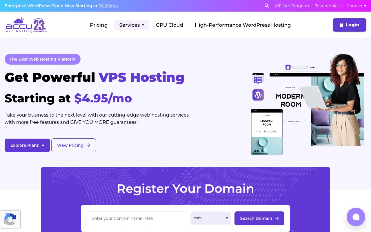 AccuWeb Hosting homepage