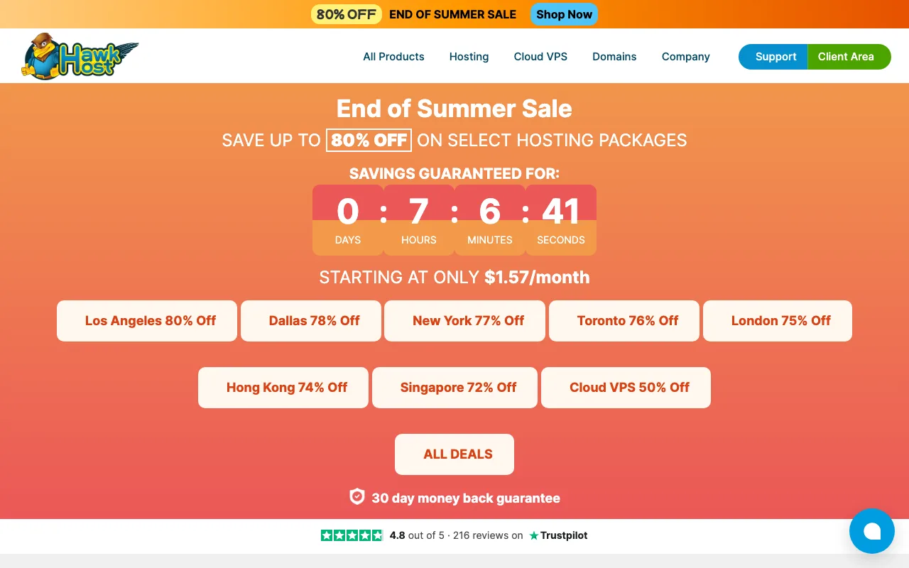HawkHost homepage
