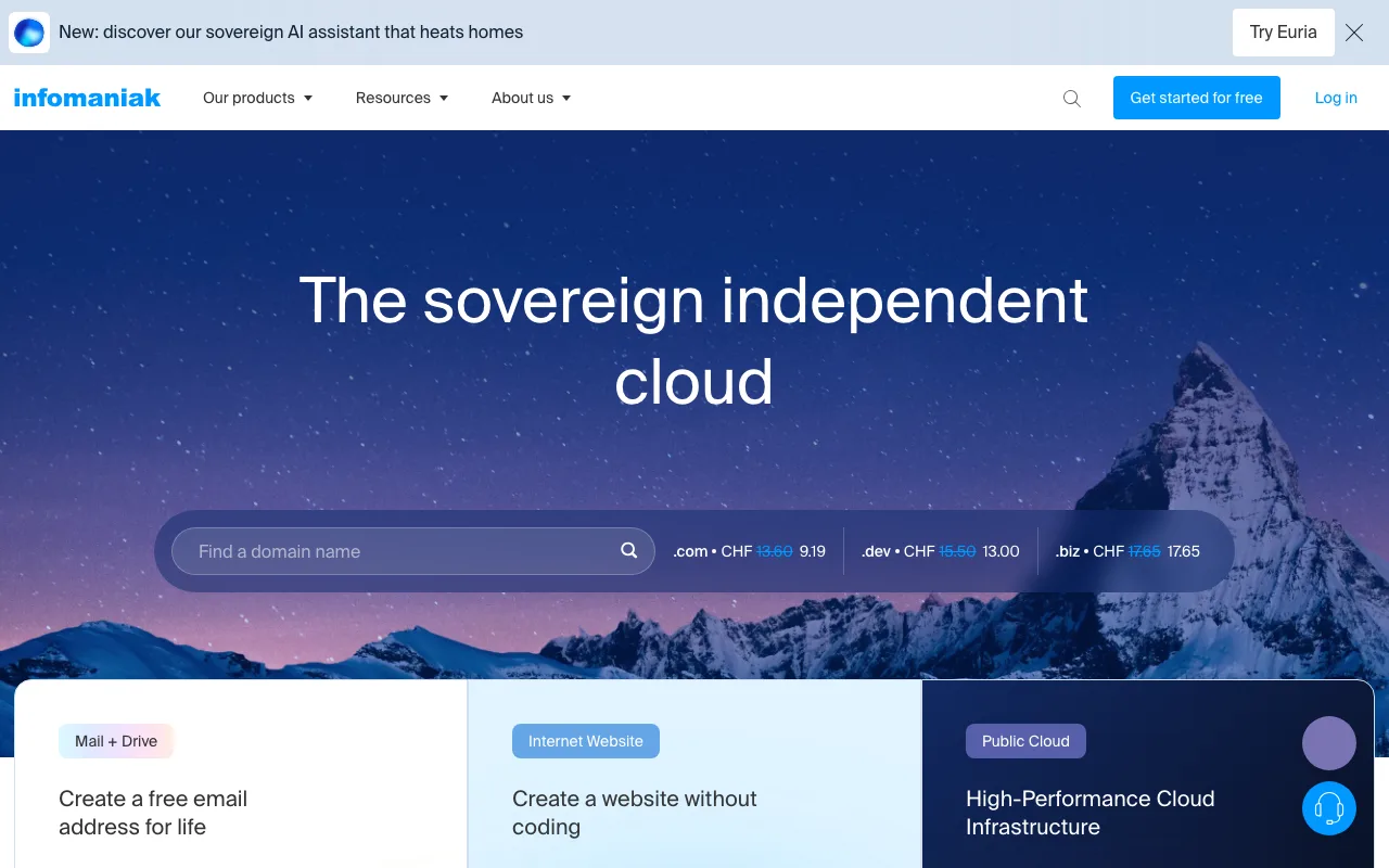 Infomaniak homepage