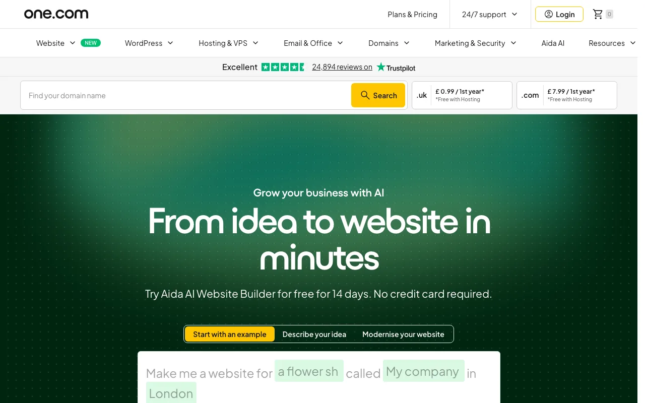 one.com homepage