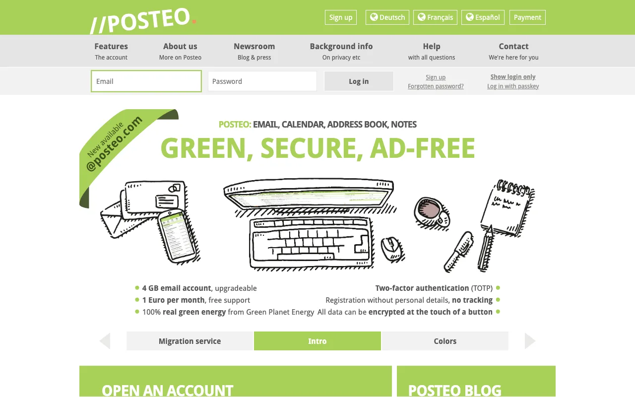 Posteo homepage