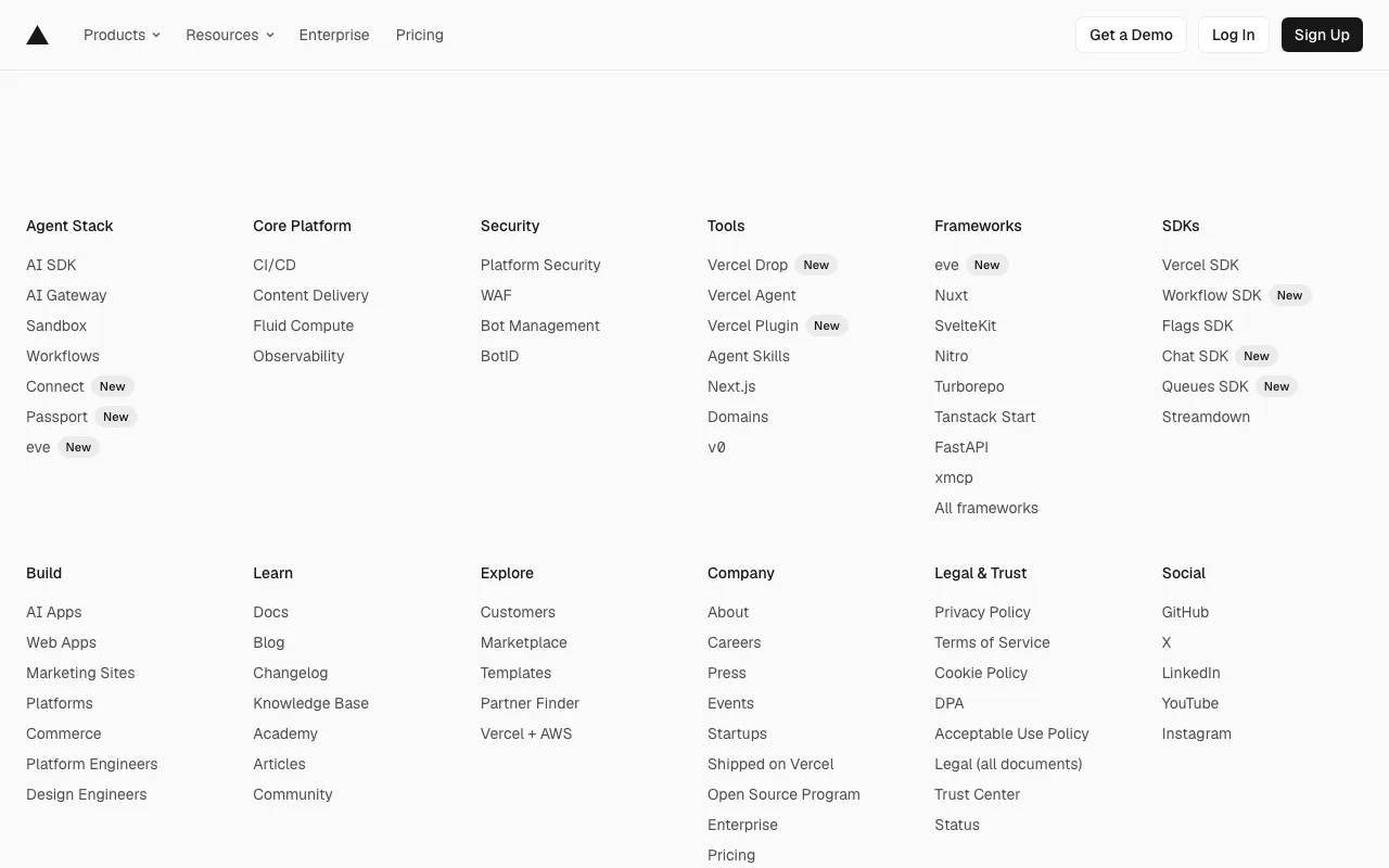 Vercel homepage